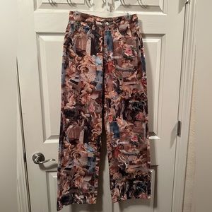 High rise art print pants